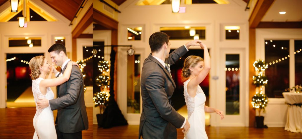 bride and groom share their first dance at the farm house at peoples light and theater wedding