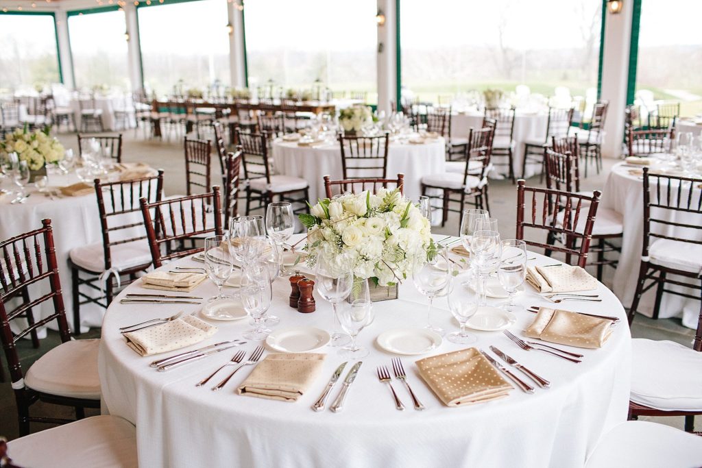 classically elegant table settings for a wedding reception at Gulph Mills Golf Club outside Philadelphia