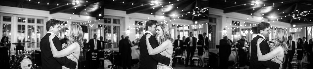 bride and groom share their first dance at their reception at Gulph Mills Golf Club in Philadelphia PA