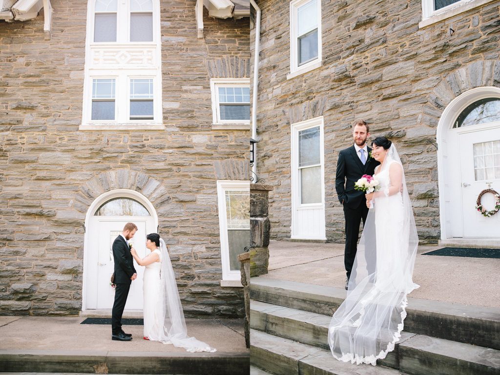 bride and groom first look at camp hill in fort washington pa