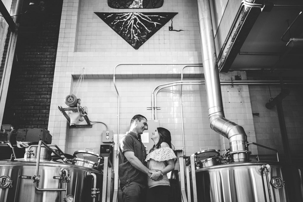 couple engagement session at roots down brewing company in Phoenixville PA