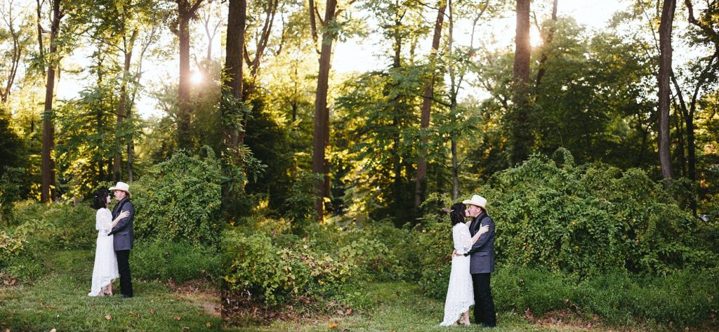 couple embrace during their anniversary session at valley forge national historic park