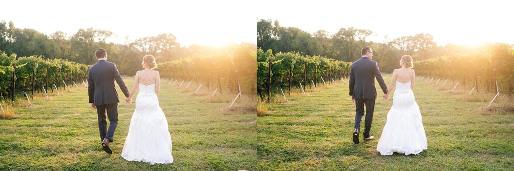 Bride and Groom sunset portraits in the vineyards at Grace winery in Glen Mills, PA