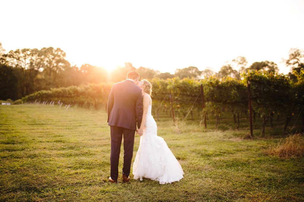 Bride and Groom sunset portraits in the vineyards at Grace winery in Glen Mills, PA