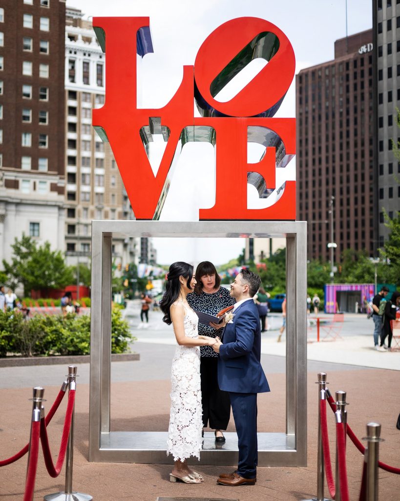 bride and groom elope at love park in philadelphia PA