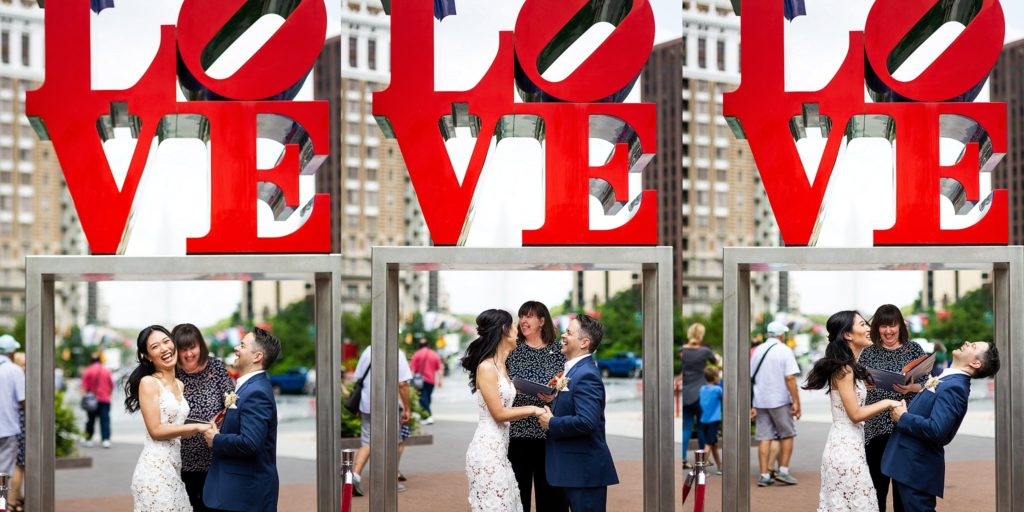 bride and groom elope at love park in philadelphia PA