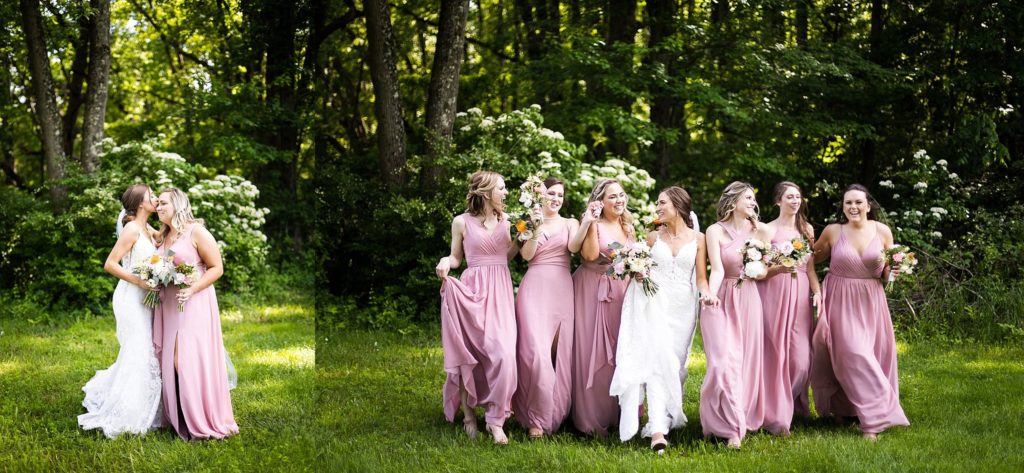 bride and bridesmaids pose at Belle Voir manor at pen ryn estate in Bensalem PA