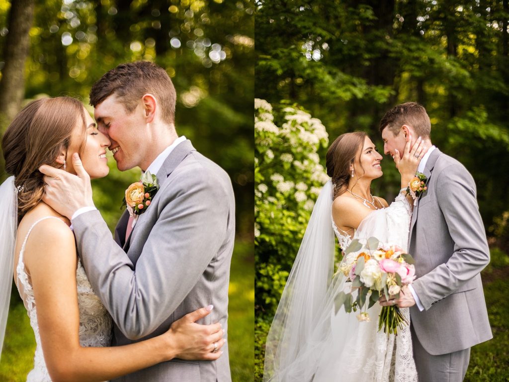 bride and groom kiss at Belle Voir Manor at Pen Ryn Estate