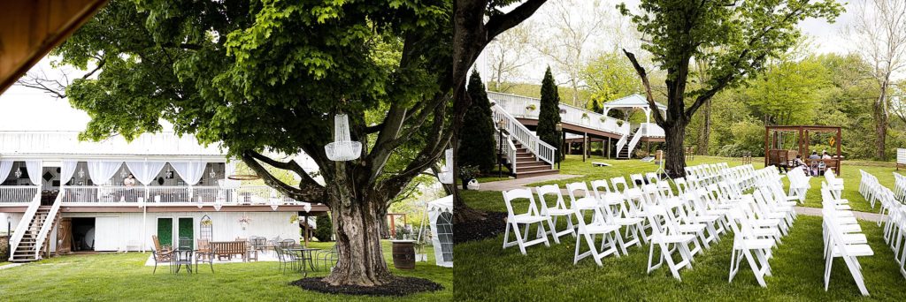 outdoor wedding ceremony set up at the barn at boones dam in bloomsburg PA