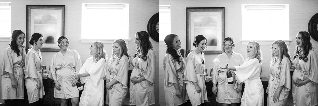 bride and bridesmaids get ready in the bridal suite at william penn inn