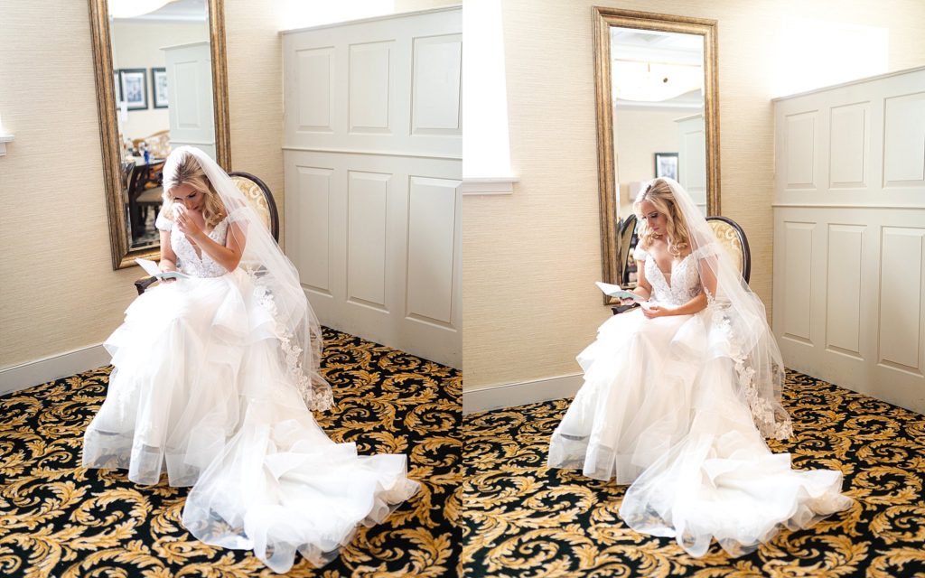 bride gets ready in the bridal suite at william penn inn