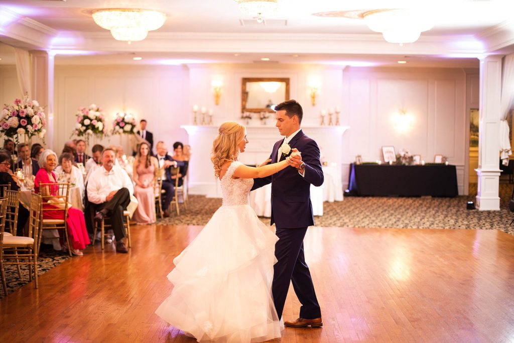 bride and groom share their first dance at the william penn inn